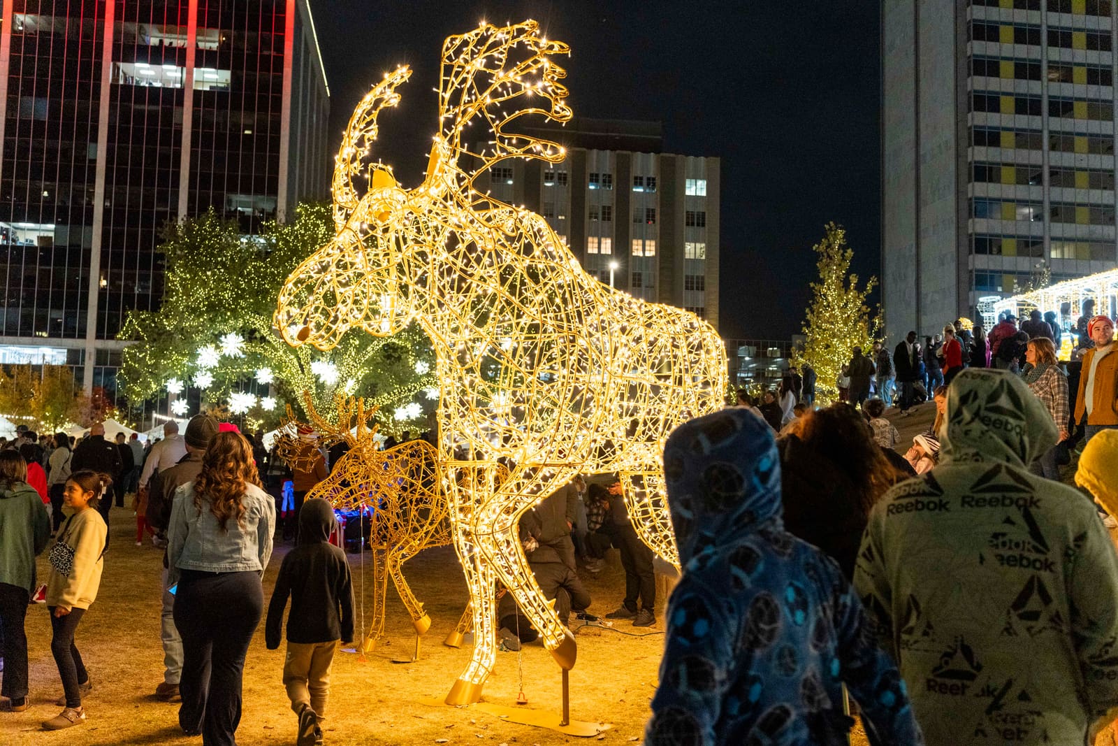 Festive moose character mascot at the Christmas Parade